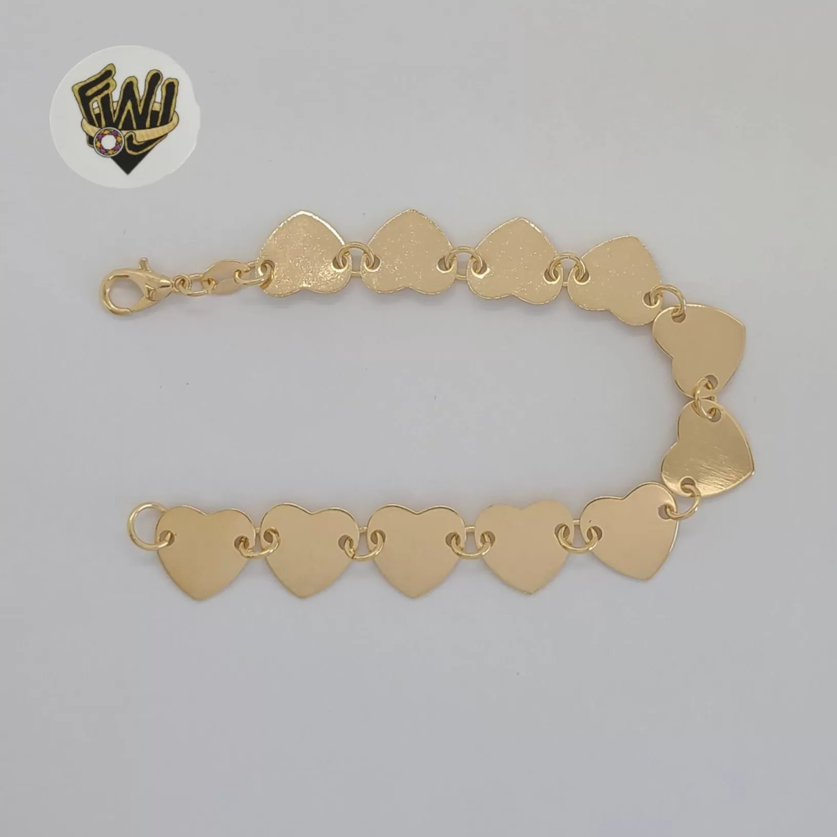 (1-0723) Gold Laminate - 11mm Heart Link Bracelet - 7 - BGF