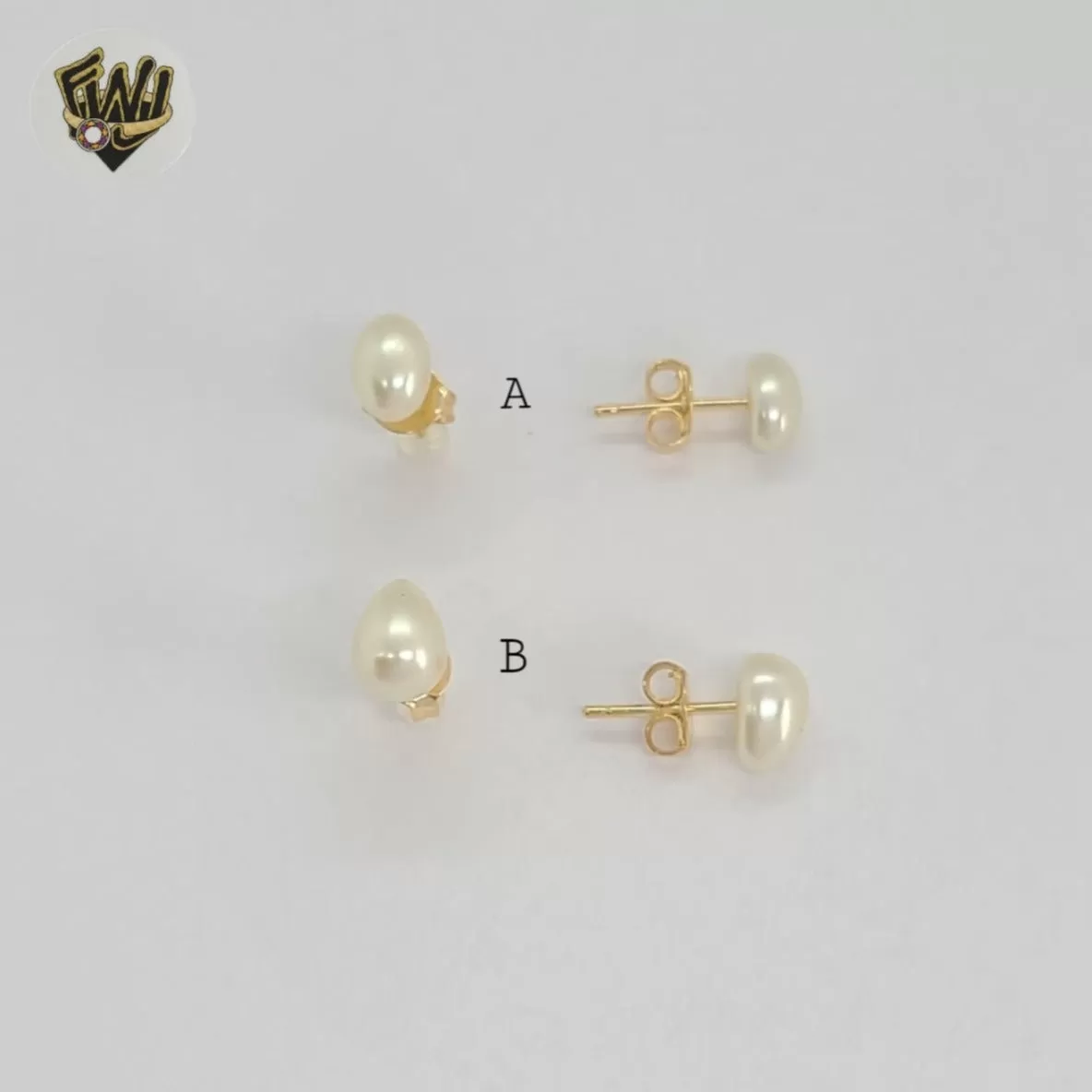 (1-1020-2) Gold Laminate - Pearl Stud Earrings - BGF