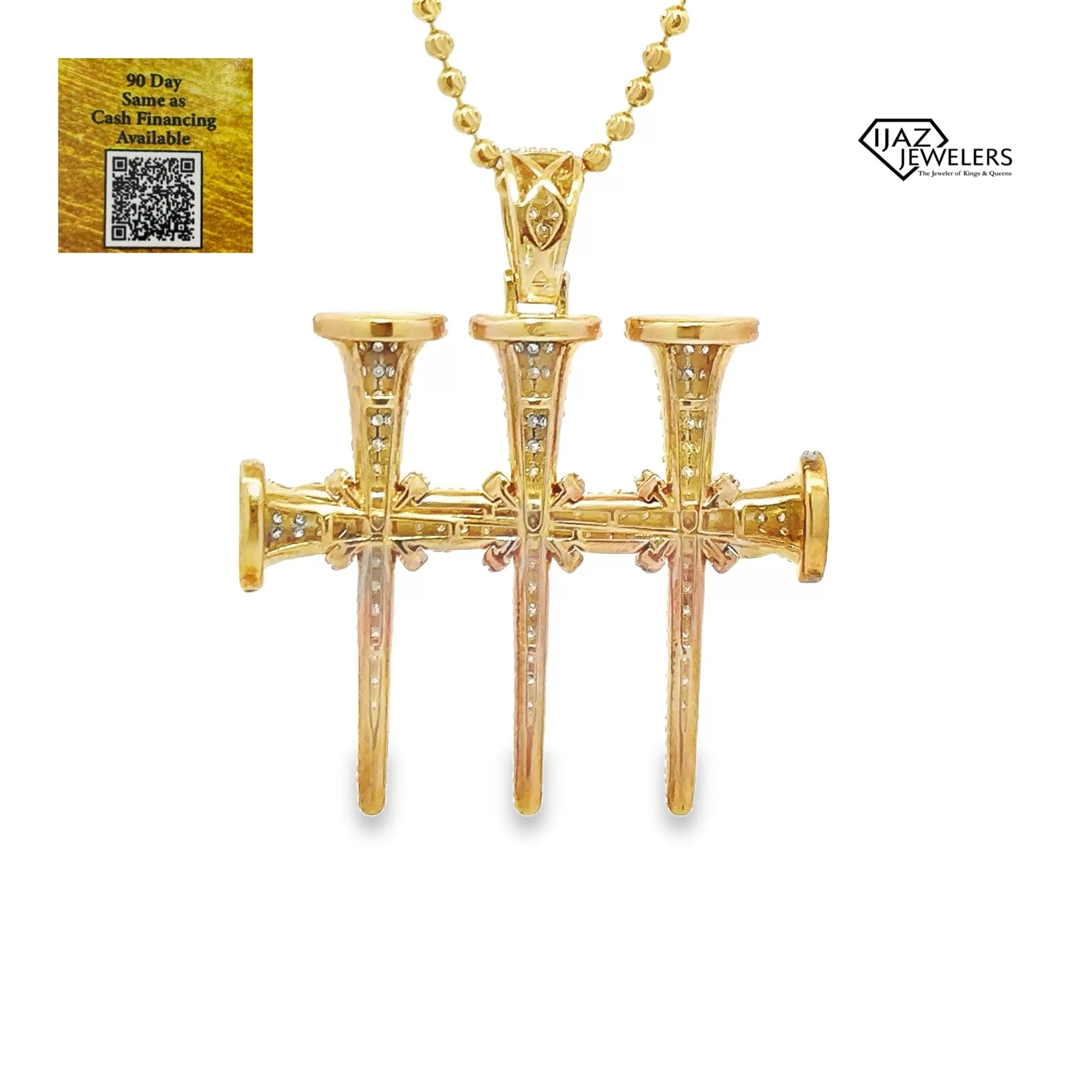 10K Gold 2.43 CTW Diamond Triple Nail Cross Charm