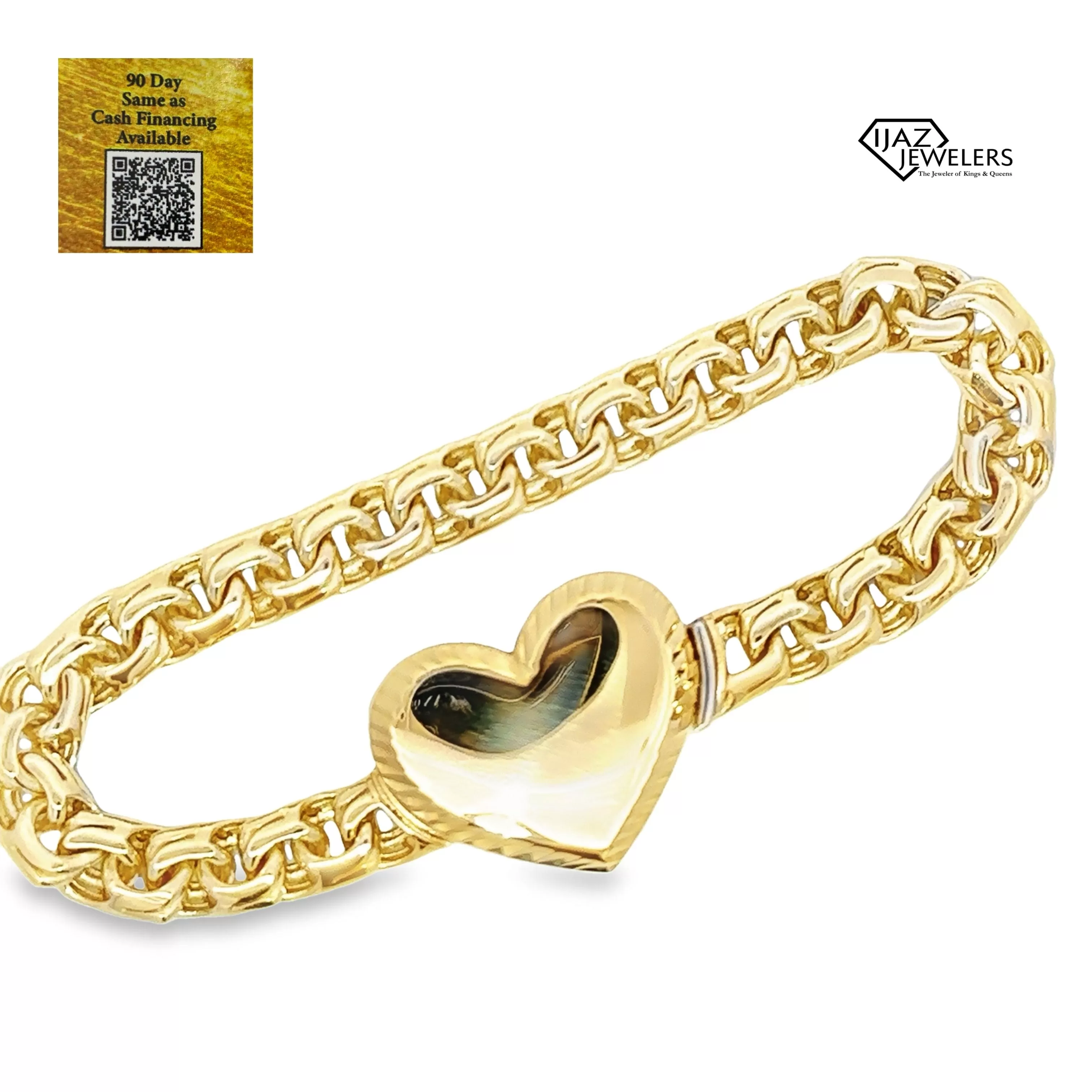 10K Gold Chino Link Diamond Cut Heart Bracelet