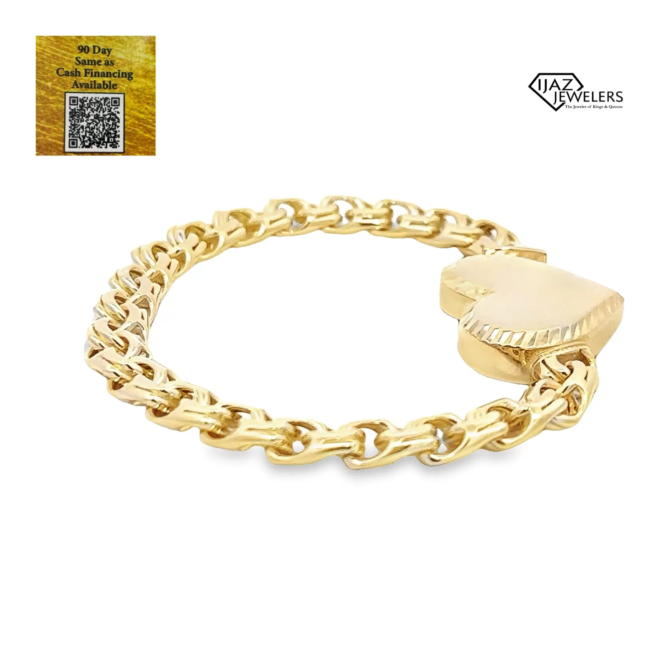 10K Gold Chino Link Diamond Cut Heart Bracelet