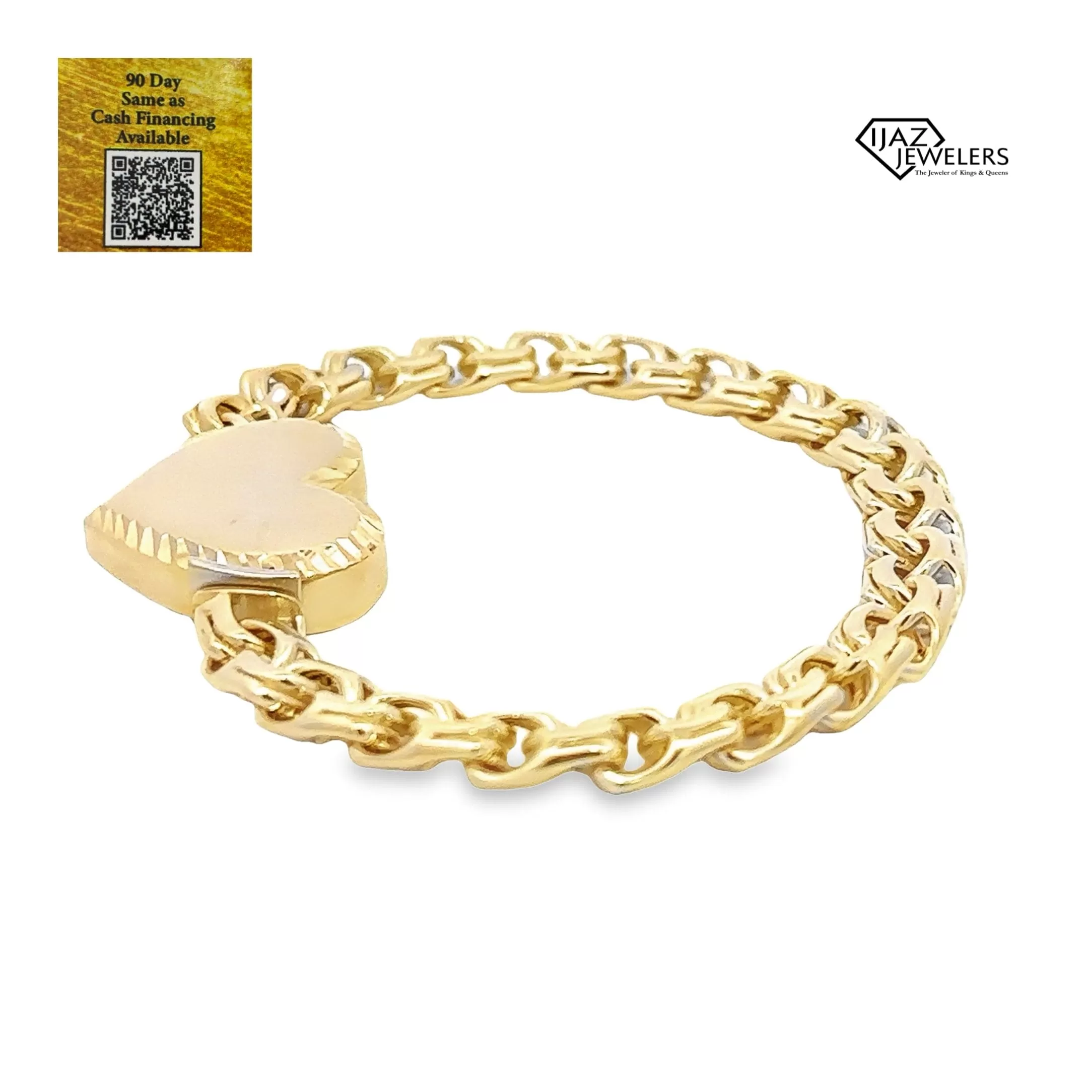 10K Gold Chino Link Diamond Cut Heart Bracelet