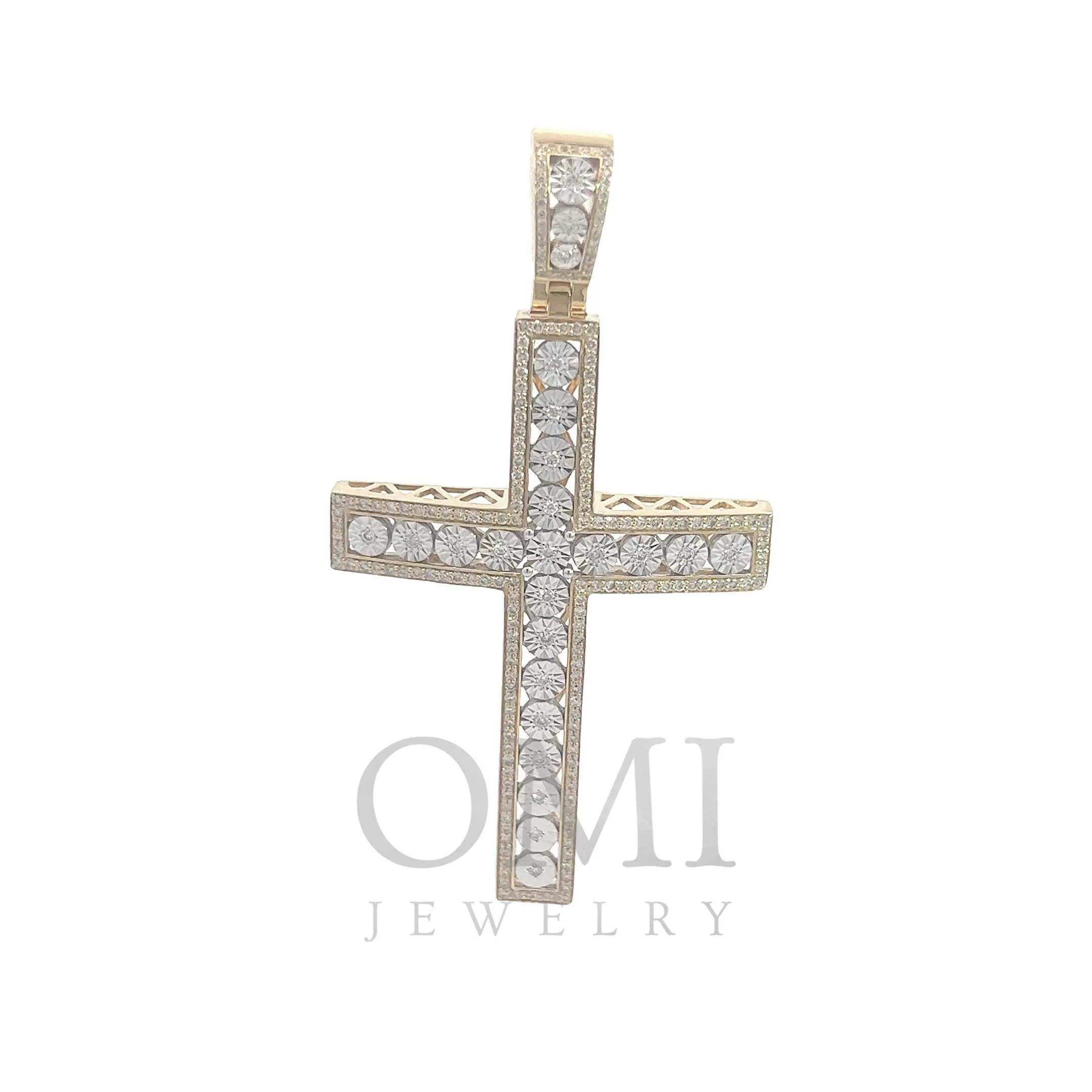 10K GOLD ROUND DIAMOND CROSS PENDANT 0.92 CT