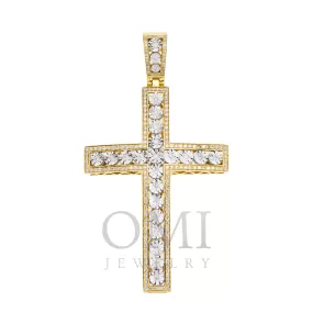 10K GOLD ROUND DIAMOND CROSS PENDANT 0.92 CT