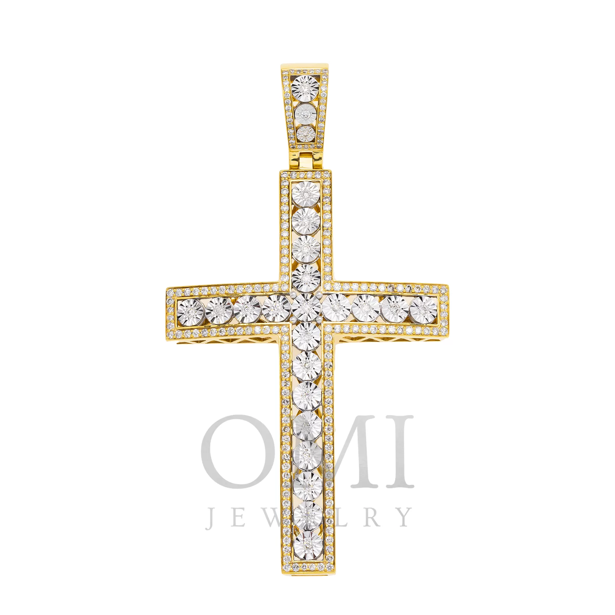 10K GOLD ROUND DIAMOND CROSS PENDANT 0.92 CT