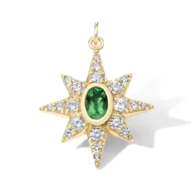 10K Large Emerald Starburst Pendant