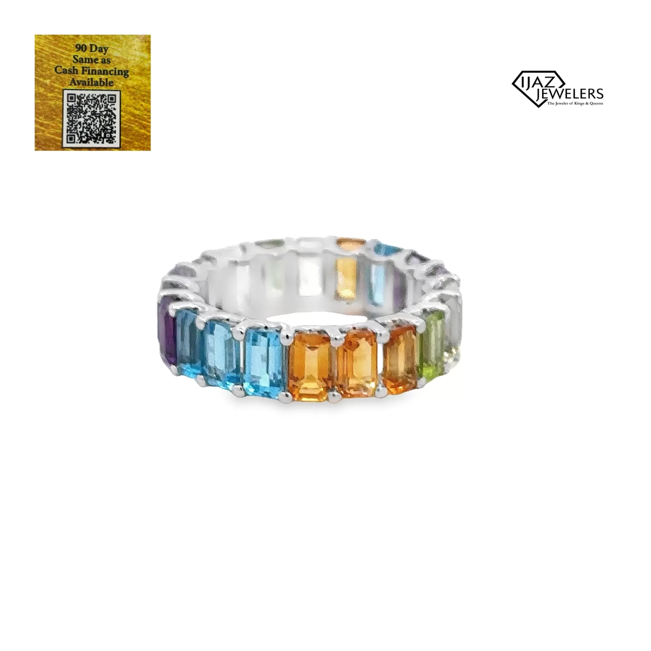 14K White Gold Multicolored Sapphire Ring