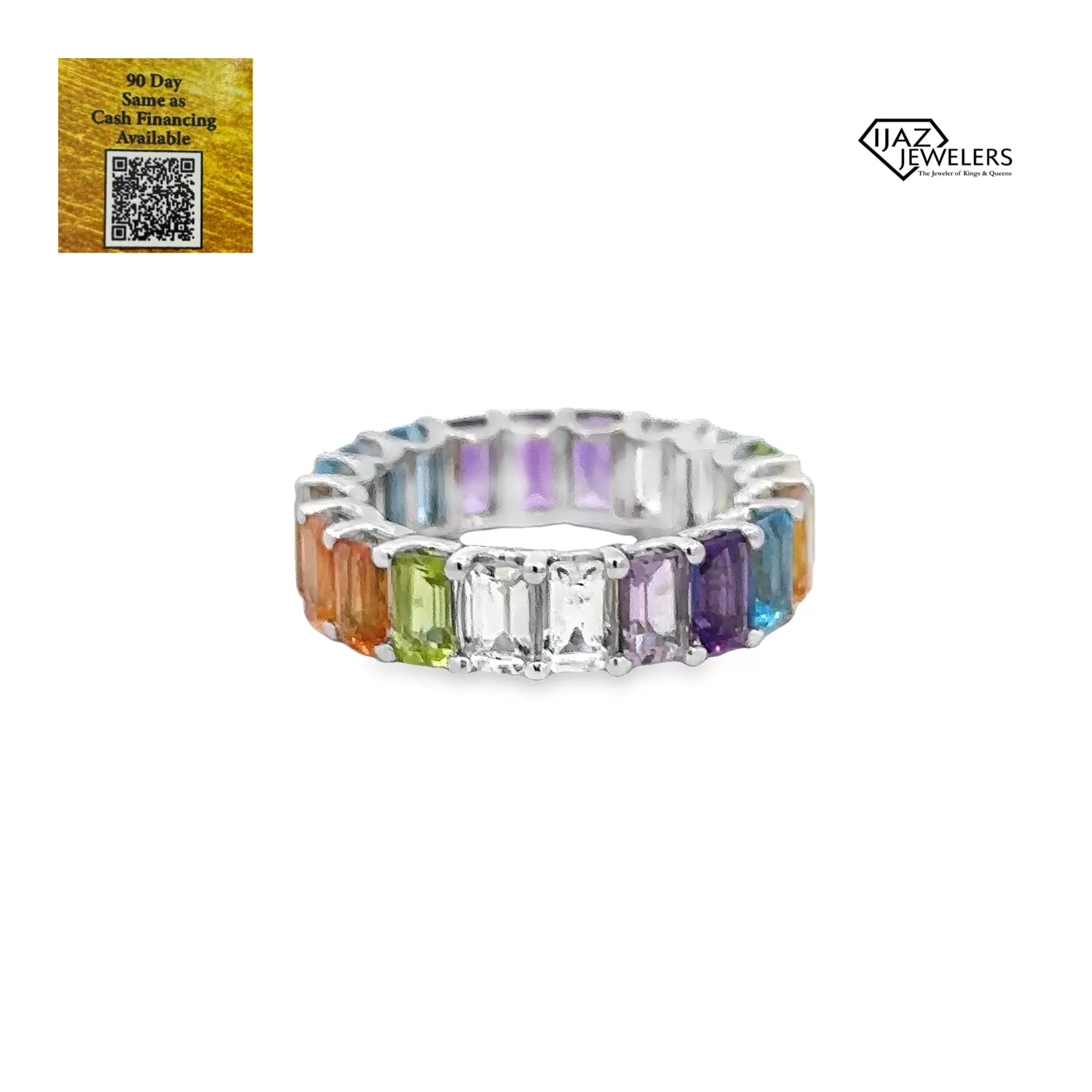 14K White Gold Multicolored Sapphire Ring