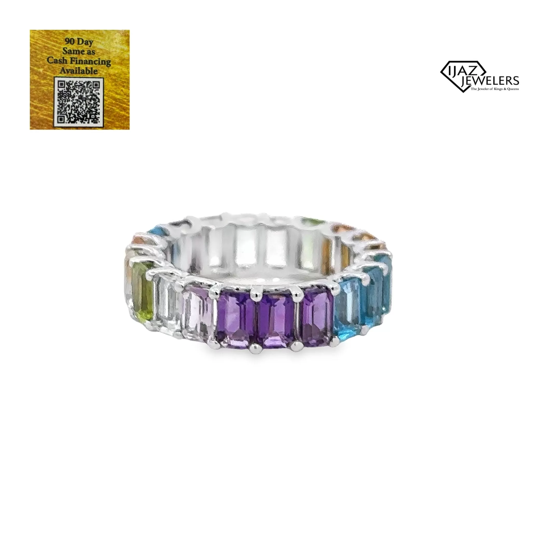 14K White Gold Multicolored Sapphire Ring