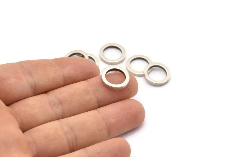 14mm Silver Circles, 24 Antique Silver Plated Brass Round Rings, Charms (14x2x2mm) Bs 1346