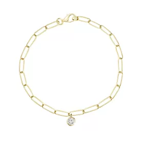 18K Paperclip Round Diamond Bezel Bracelet