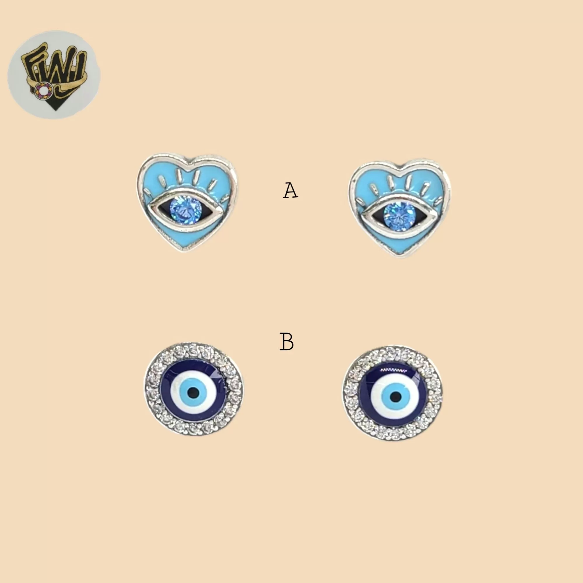 (2-3065) 925 Sterling Silver - Evil Eye Stud Earrings.