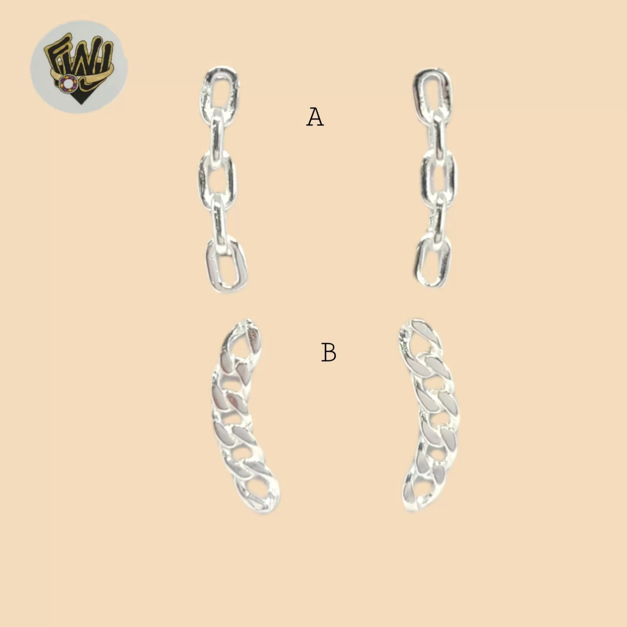 (2-3278) 925 Sterling Silver - Link Stud Earrings.