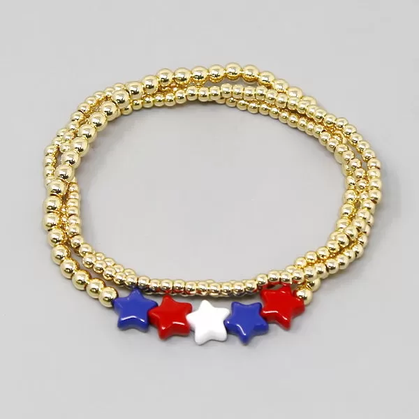 4th Of July Star Beaded Stretch Bracelet Set