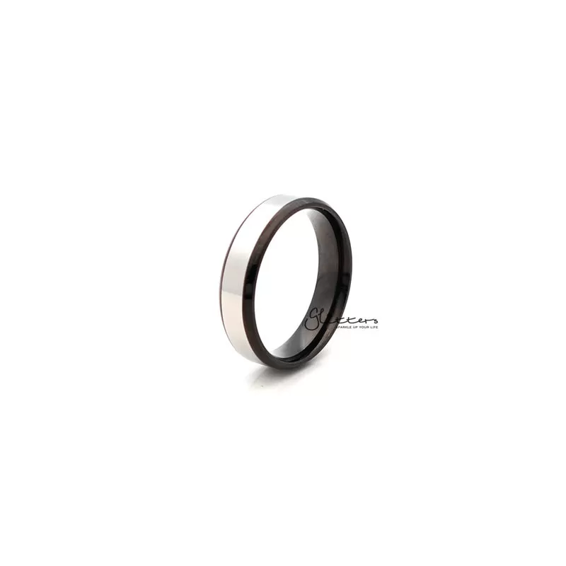 6mm Wide Stainless Steel Black 2-Tone Polished Center Band Ring