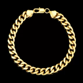 7mm Men's Gold-Plated Sterling Silver Cuban Chain Bracelet 7.5 to 9