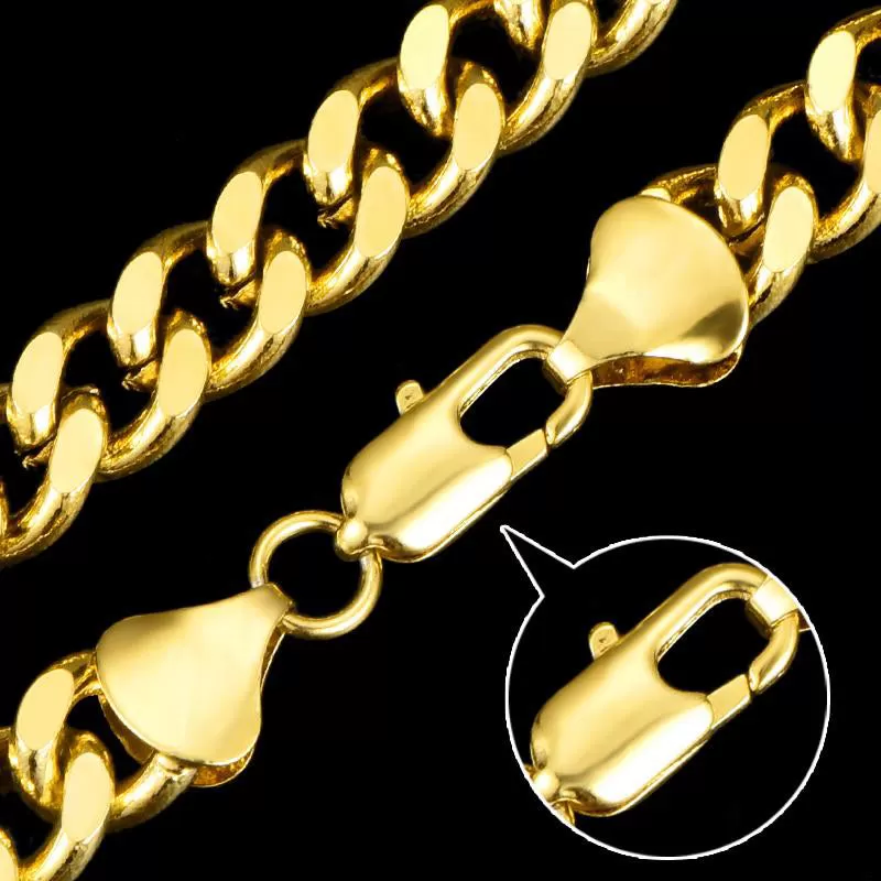 7mm Men's Gold-Plated Sterling Silver Cuban Chain Bracelet 7.5 to 9