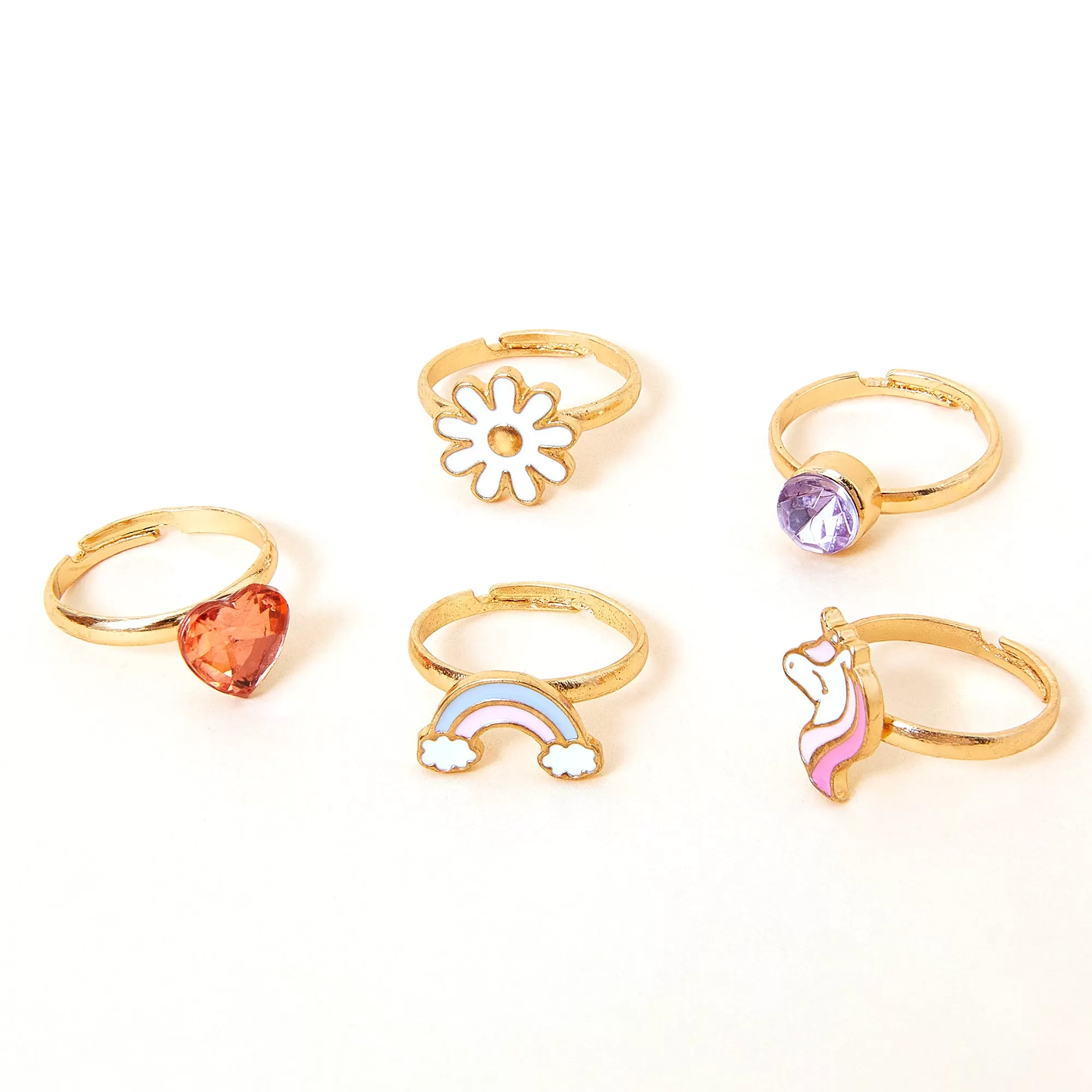 Accessorize London Girl's Set Of 5 Unicorn Ring Pack