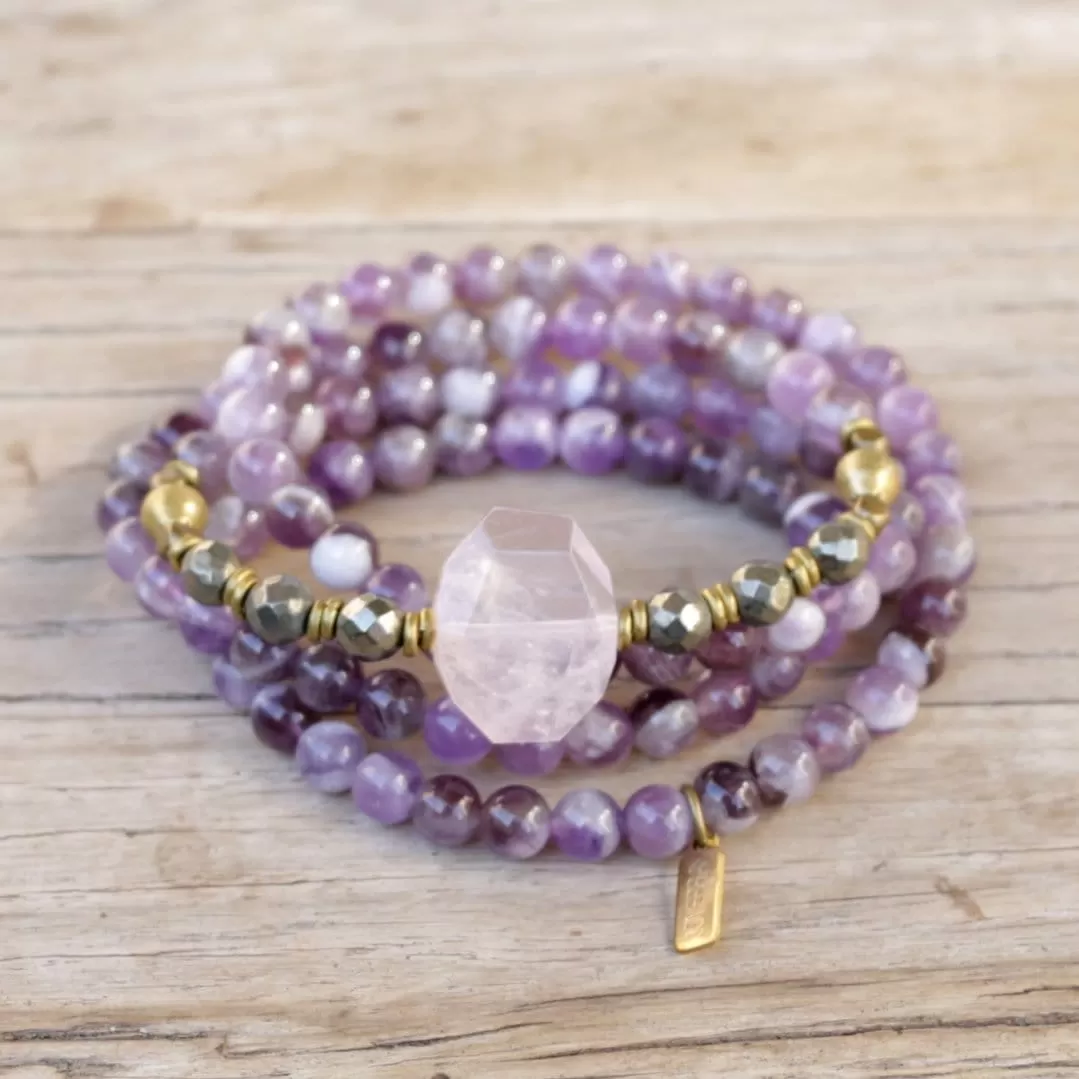 Amethyst and Rose Quartz Mala Bracelet