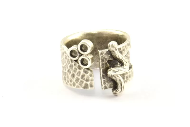 Antique Silver Ethnic Ring, Antique Silver Plated Brass Ring Setting N0156 H0327