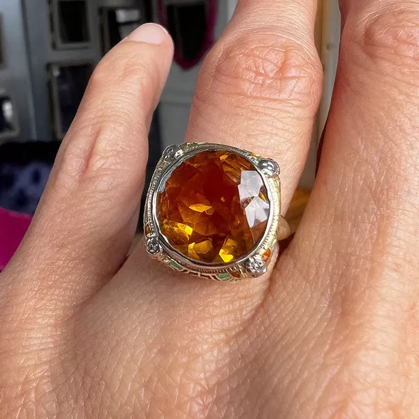 Art Deco Citrine Enamel Ring