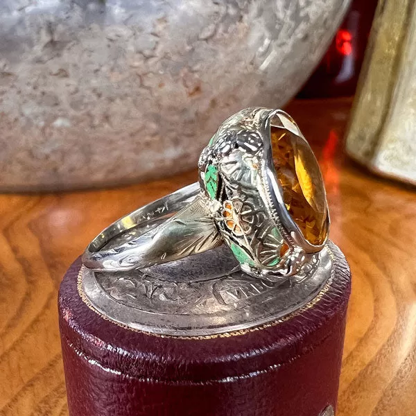 Art Deco Citrine Enamel Ring