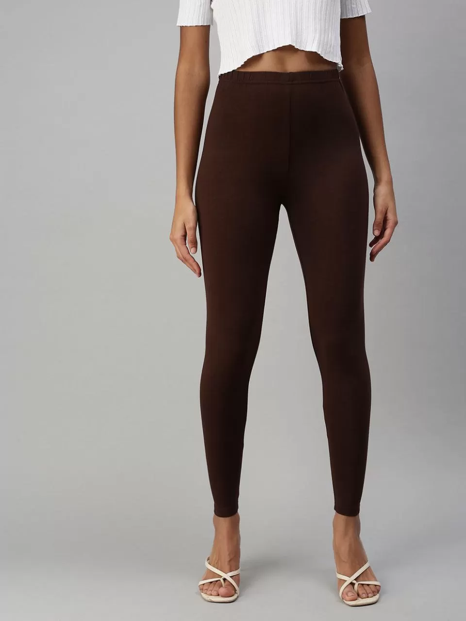 Attractive Brown Color Cotton Ankle Length Leggings For Women