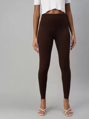 Attractive Brown Color Cotton Ankle Length Leggings For Women