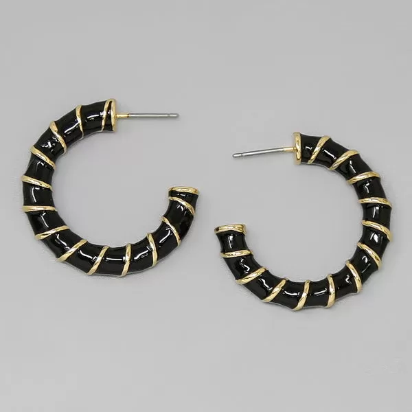 Bamboo Textured Enamel Hoop Earrings