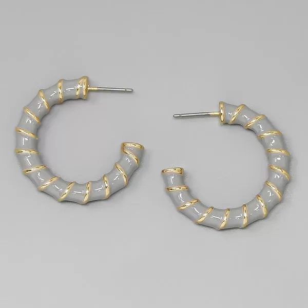 Bamboo Textured Enamel Hoop Earrings