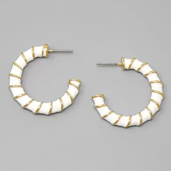 Bamboo Textured Enamel Hoop Earrings