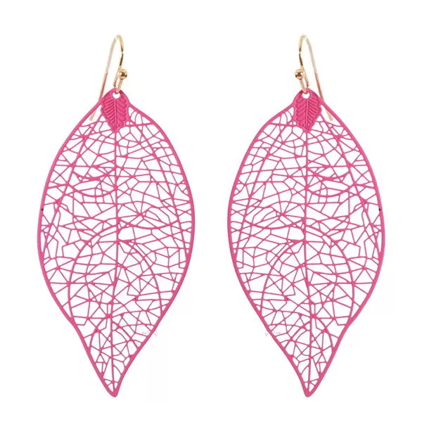 Barbie Theme Textured Metal Leaf Filigree Earrings