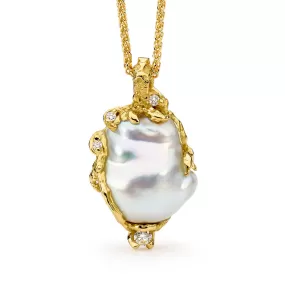 Baroque Pearl and Diamonds Freeform Pendant