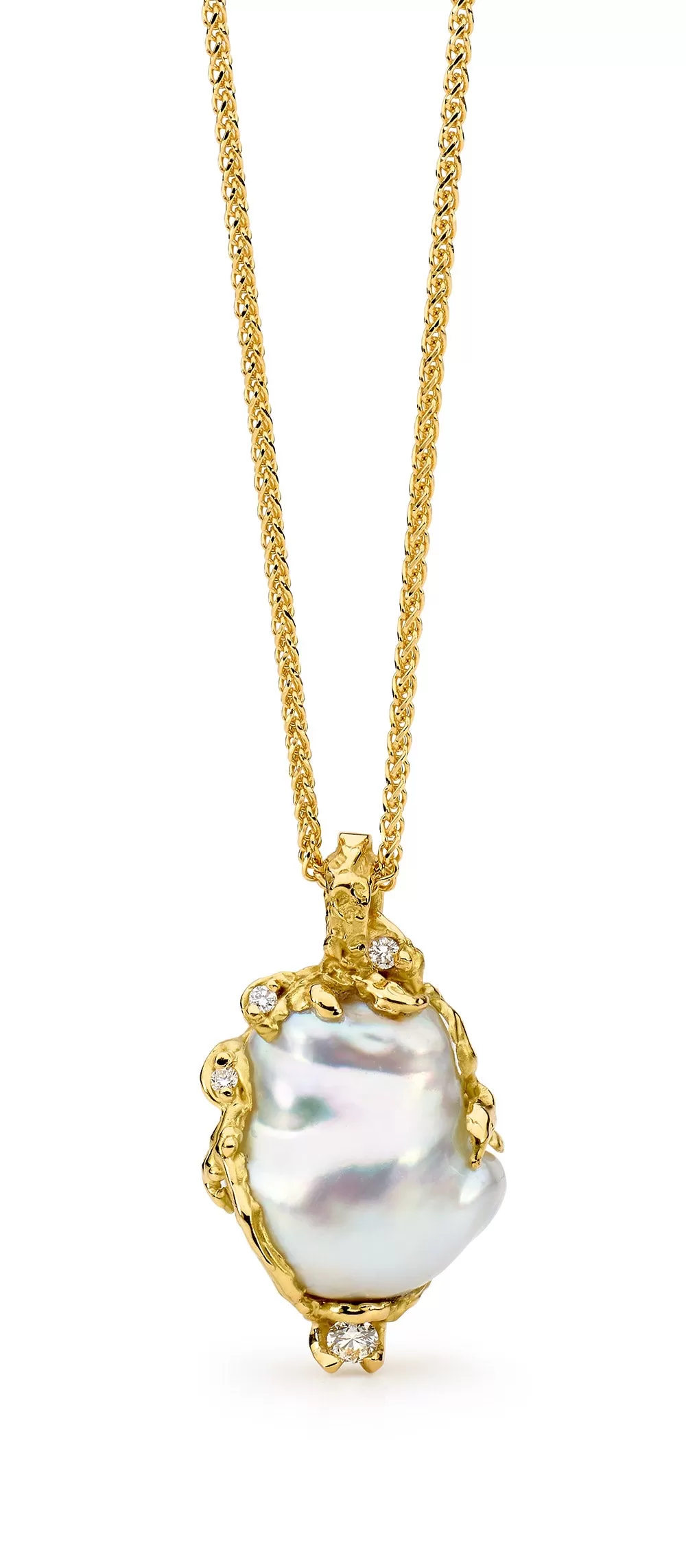 Baroque Pearl and Diamonds Freeform Pendant