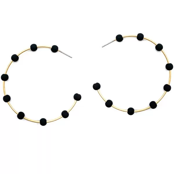 Bead Ball Emblellished Metal Hoop Earrings