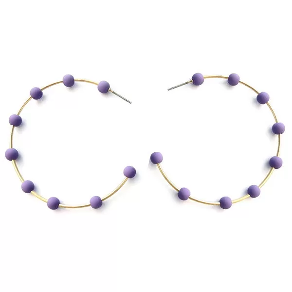 Bead Ball Emblellished Metal Hoop Earrings