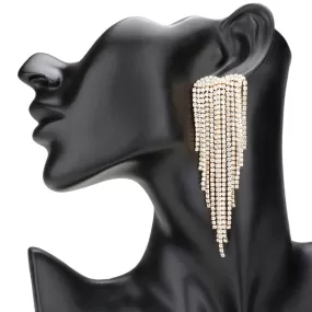 Beautiful Rhinestone Fringe Dangle Evening Earrings