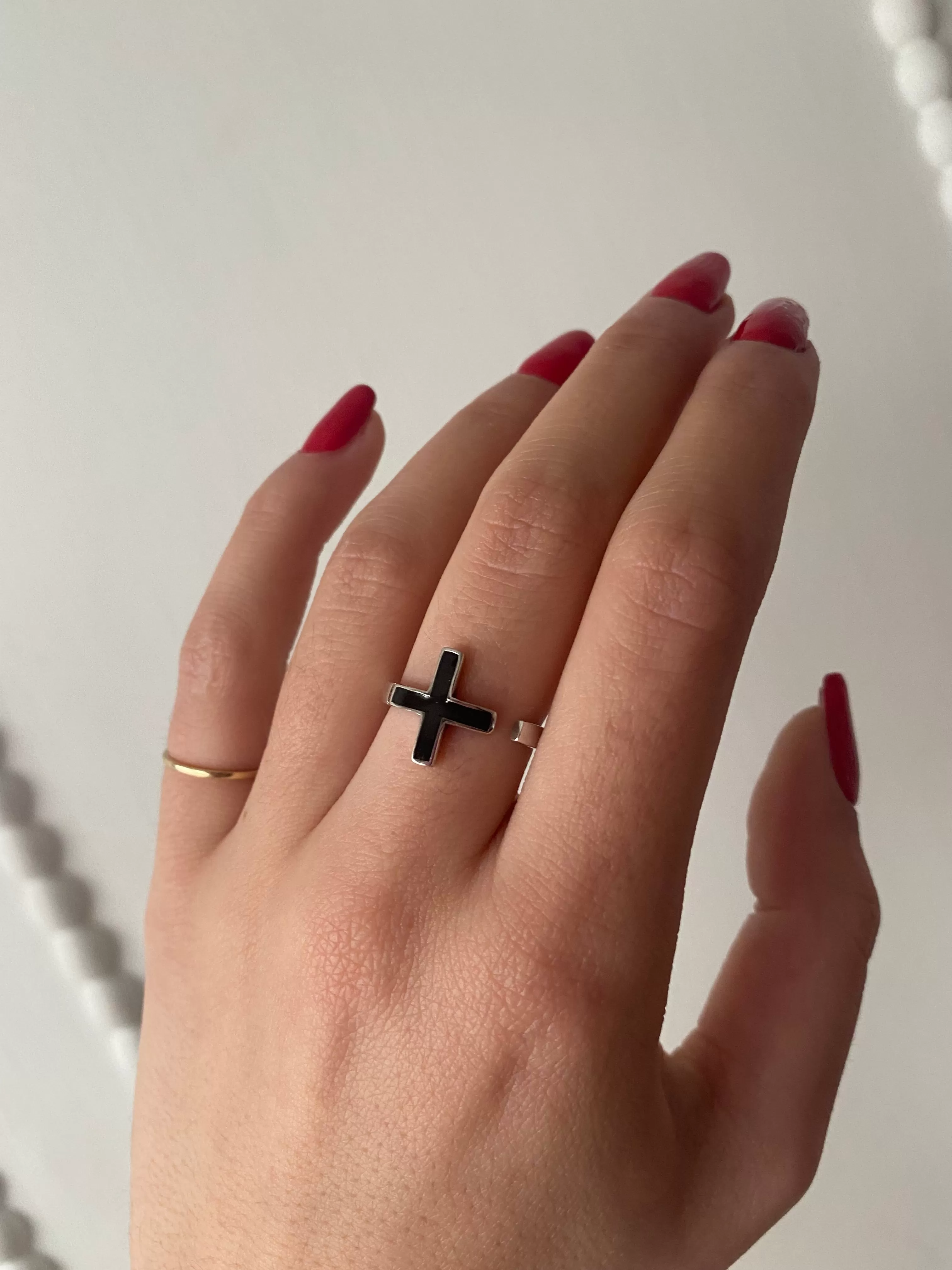 Black Adjustable Cross Ring