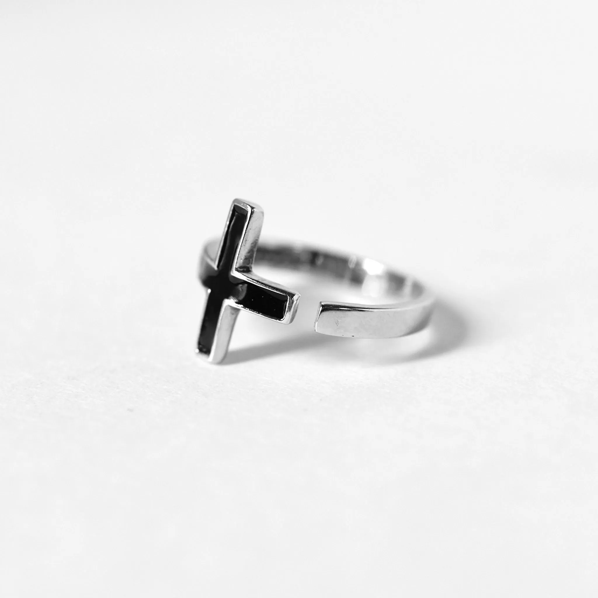 Black Adjustable Cross Ring