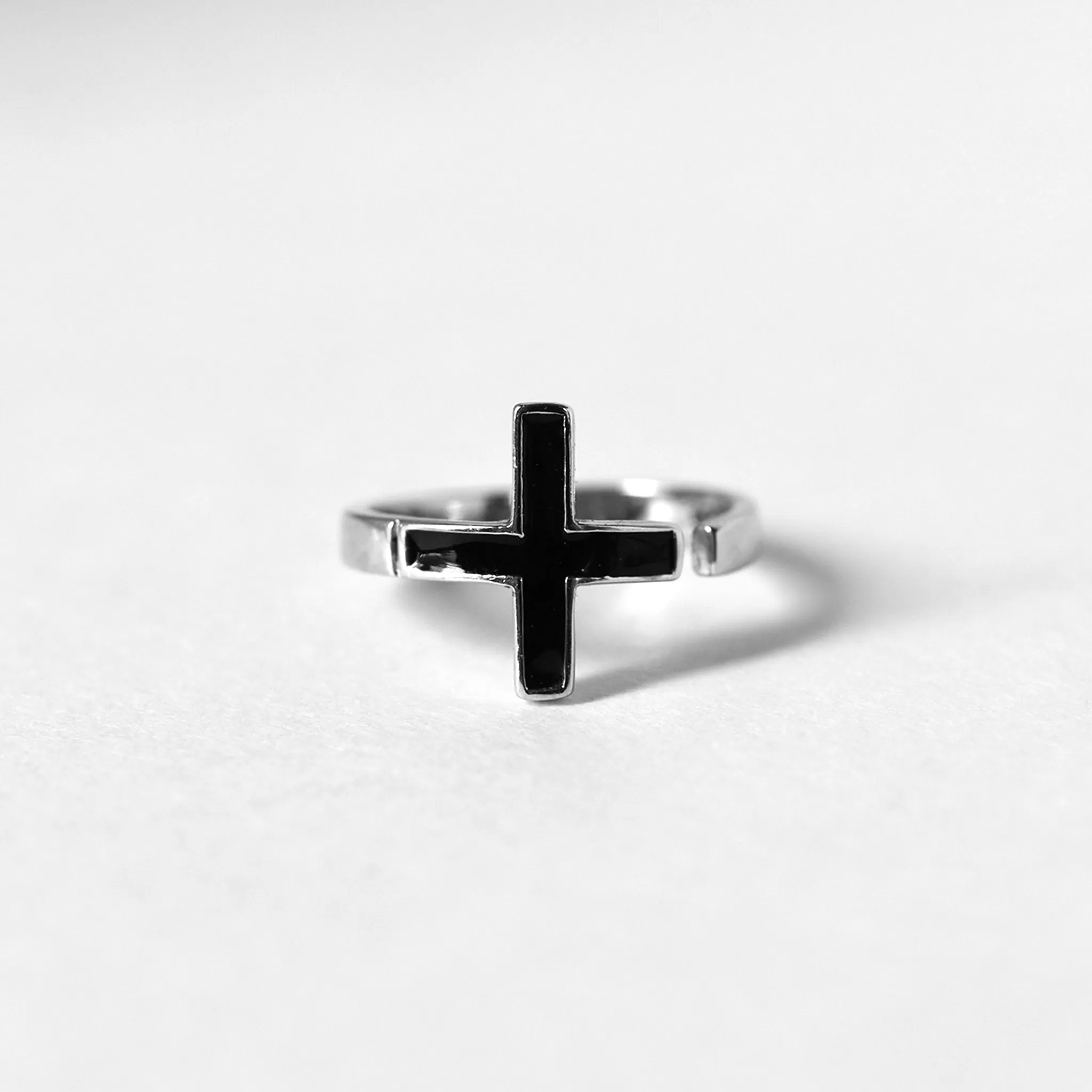 Black Adjustable Cross Ring