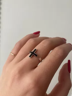 Black Adjustable Cross Ring