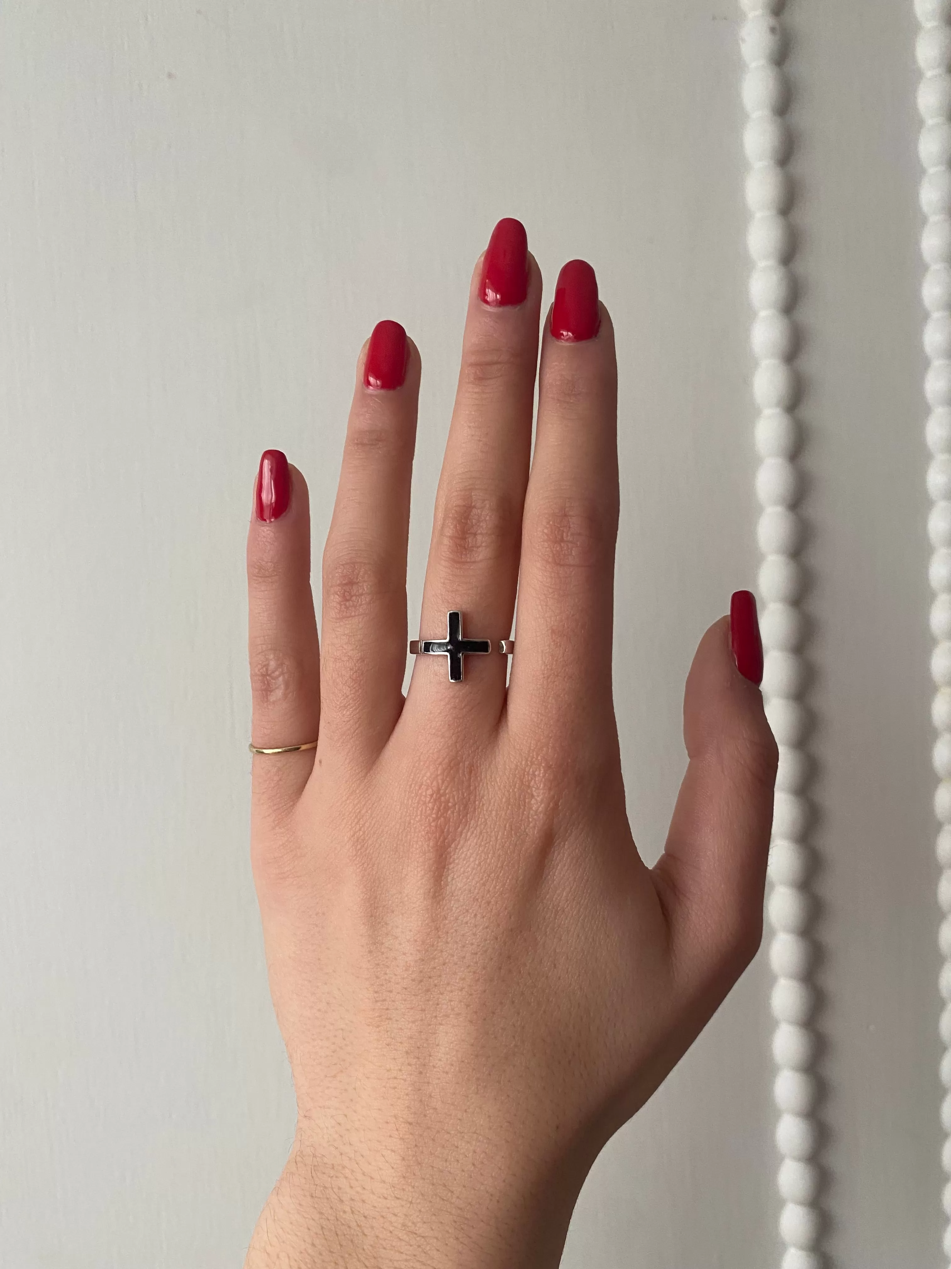 Black Adjustable Cross Ring