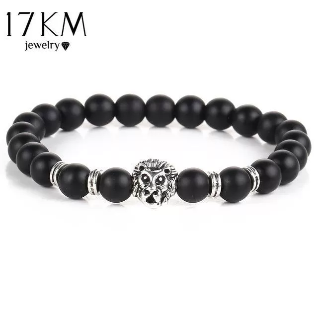 Black Lava  Natural Stone Gold Color Lion Bracelet