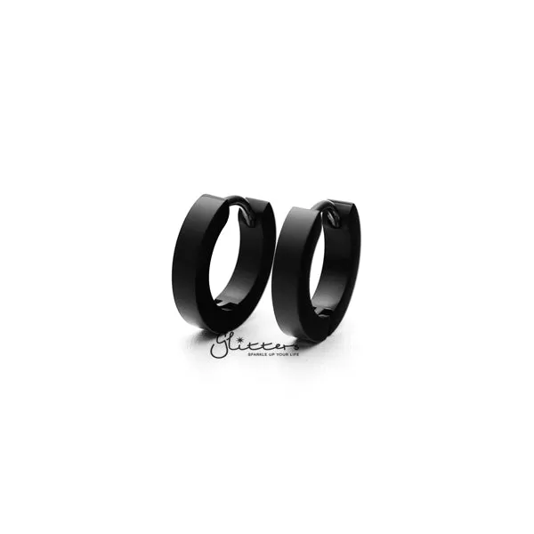 Black Titanium IP Stainless Steel Hinged Hoop Earrings - 3x9