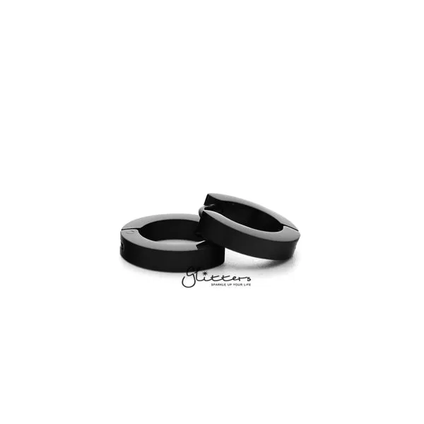 Black Titanium IP Stainless Steel Hinged Hoop Earrings - 3x9