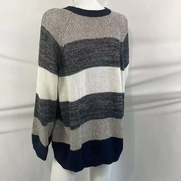 BrunoCucinelli White Blue Sparkle Gray Sparkle Striped Sweater