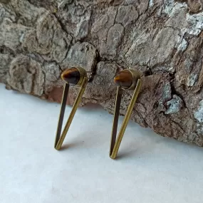 Bullet stud earrings with tiger eye cabochon.