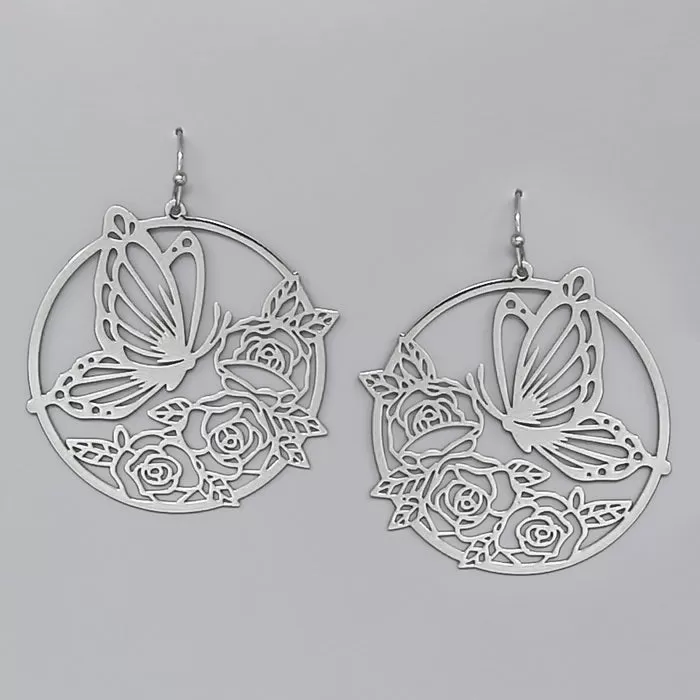 Butterfly & Flower Cutout Filigree Earrings