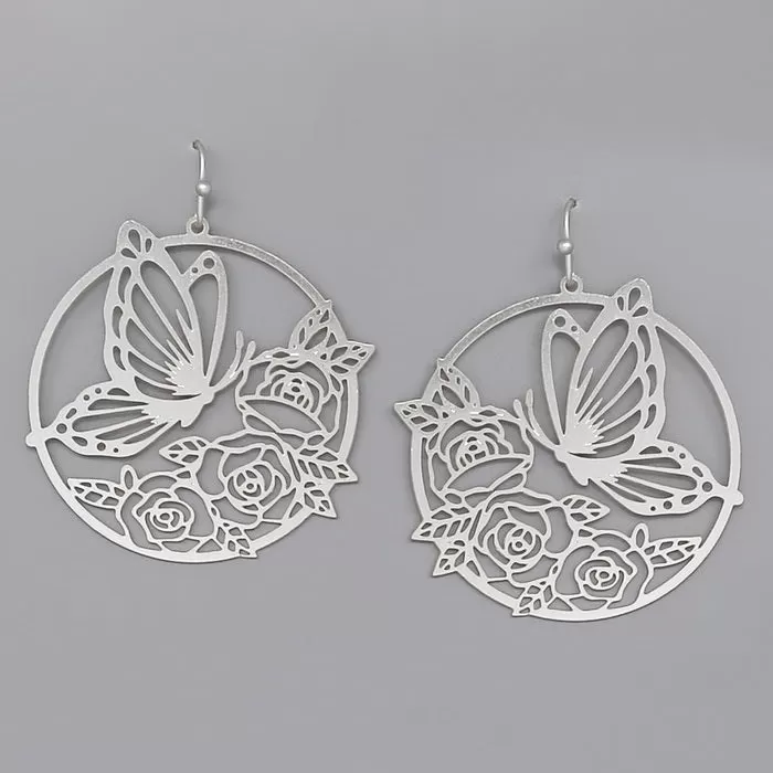 Butterfly & Flower Cutout Filigree Earrings