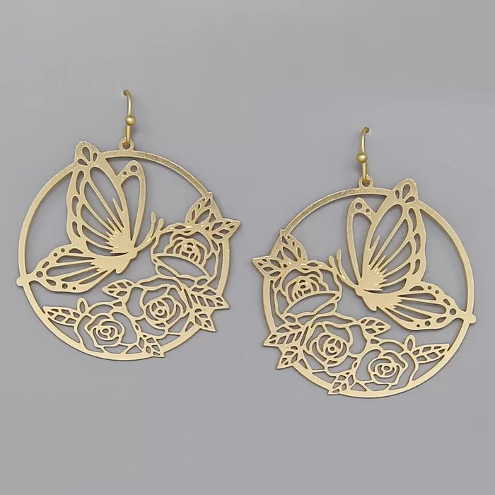 Butterfly & Flower Cutout Filigree Earrings